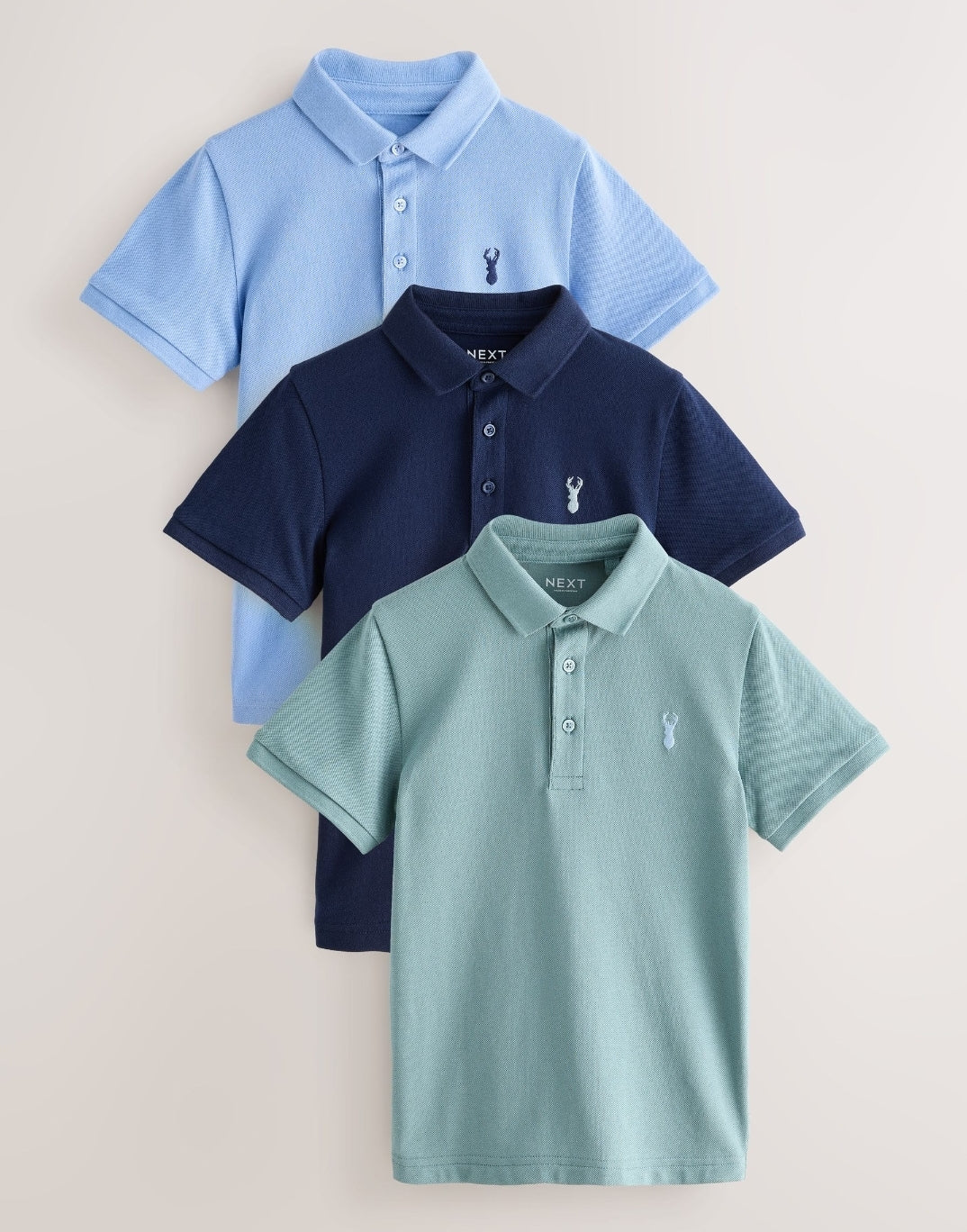 Light Blue/Navy/Mineral Short Sleeve Polo Shirts 3 Pack