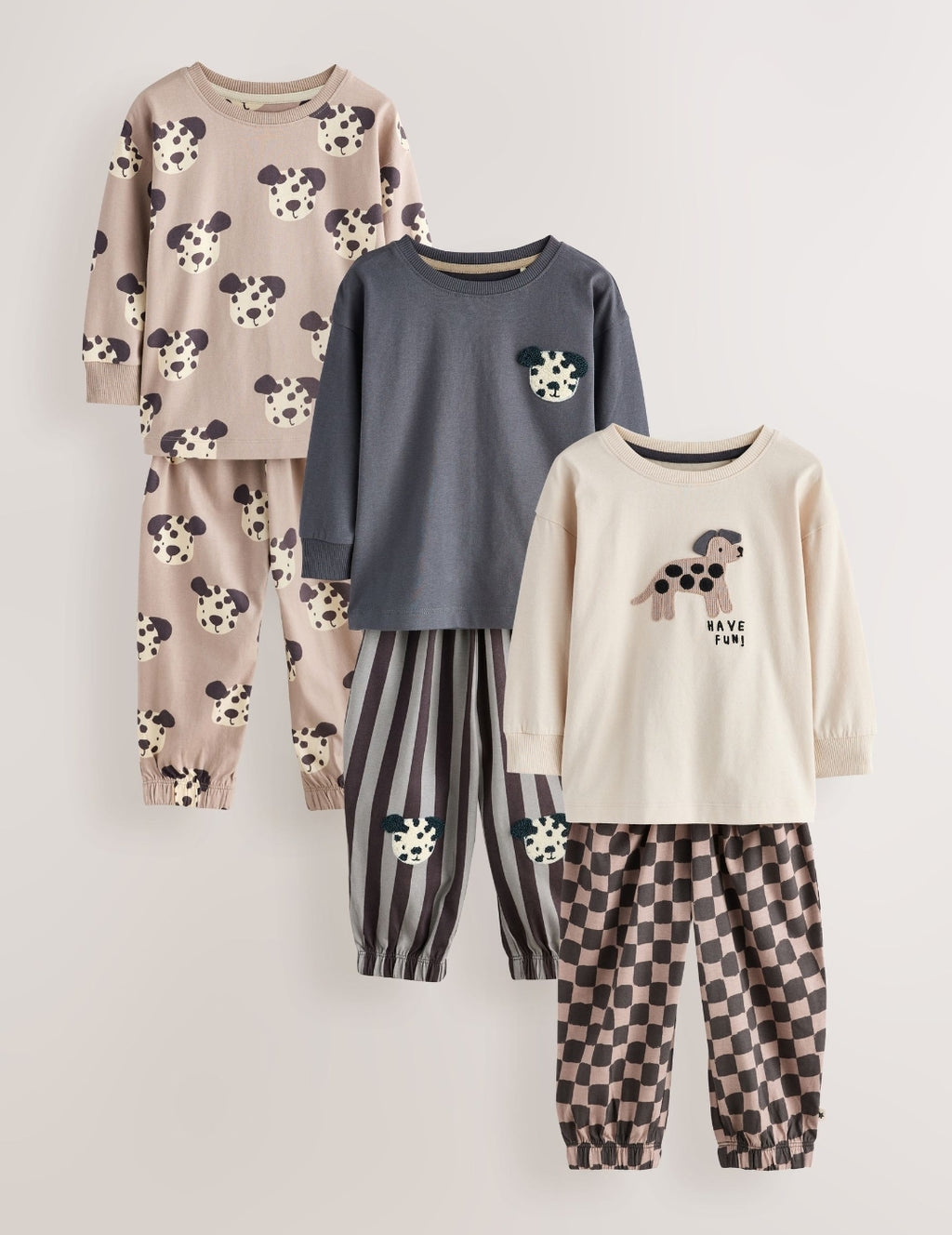 Ecru/Charcoal Mono Dog Oversized Pyjamas 3 Pack