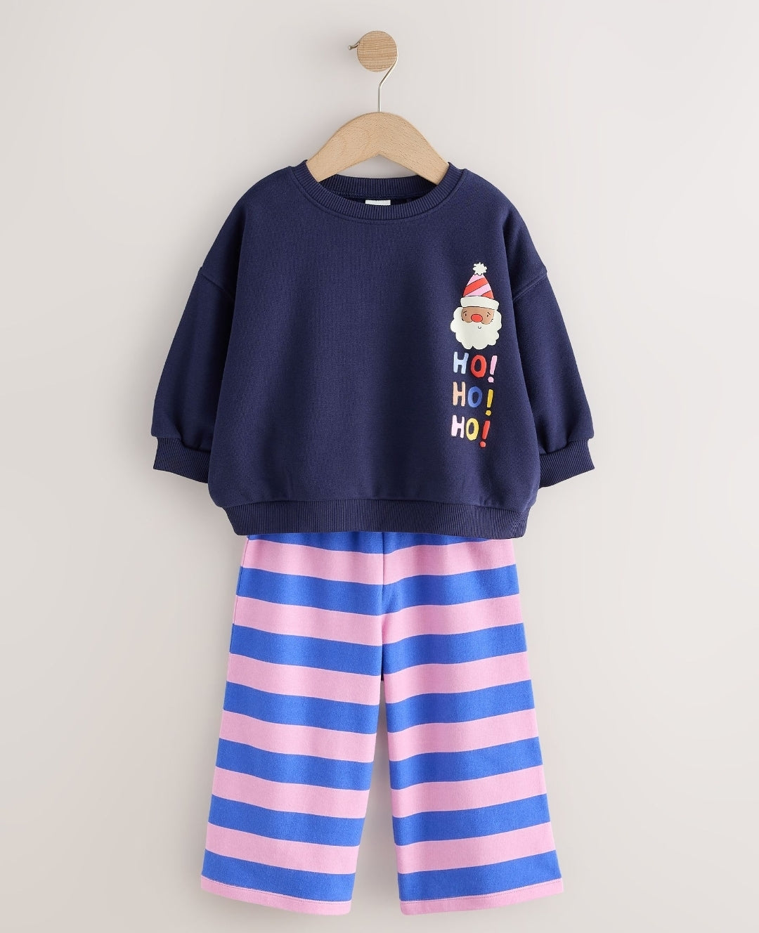 Navy/Purple Christmas Santa Sweatshirt and Wide Leg Joggers