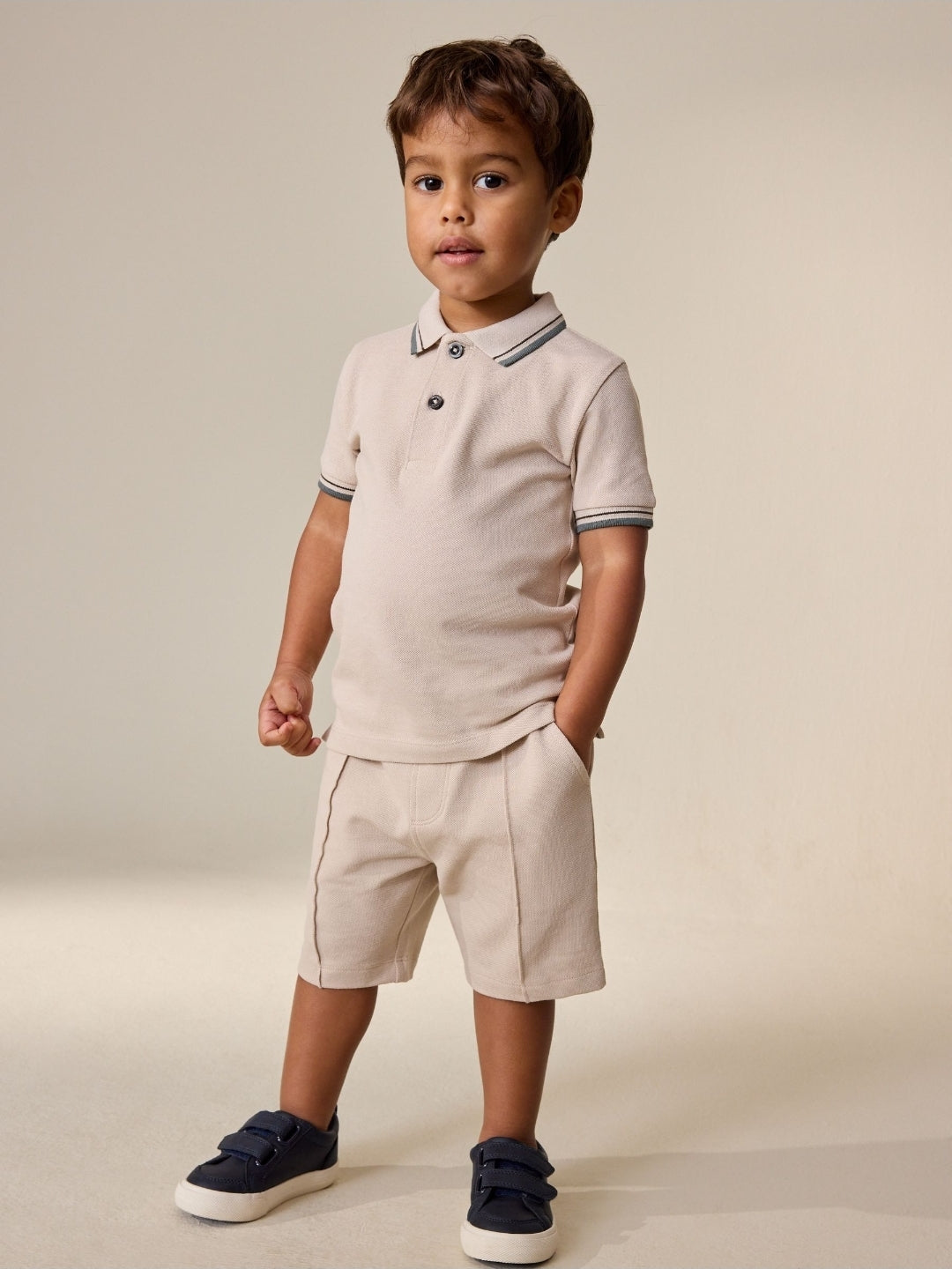 Neutral Short Sleeve Polo Shirt and Shorts Set