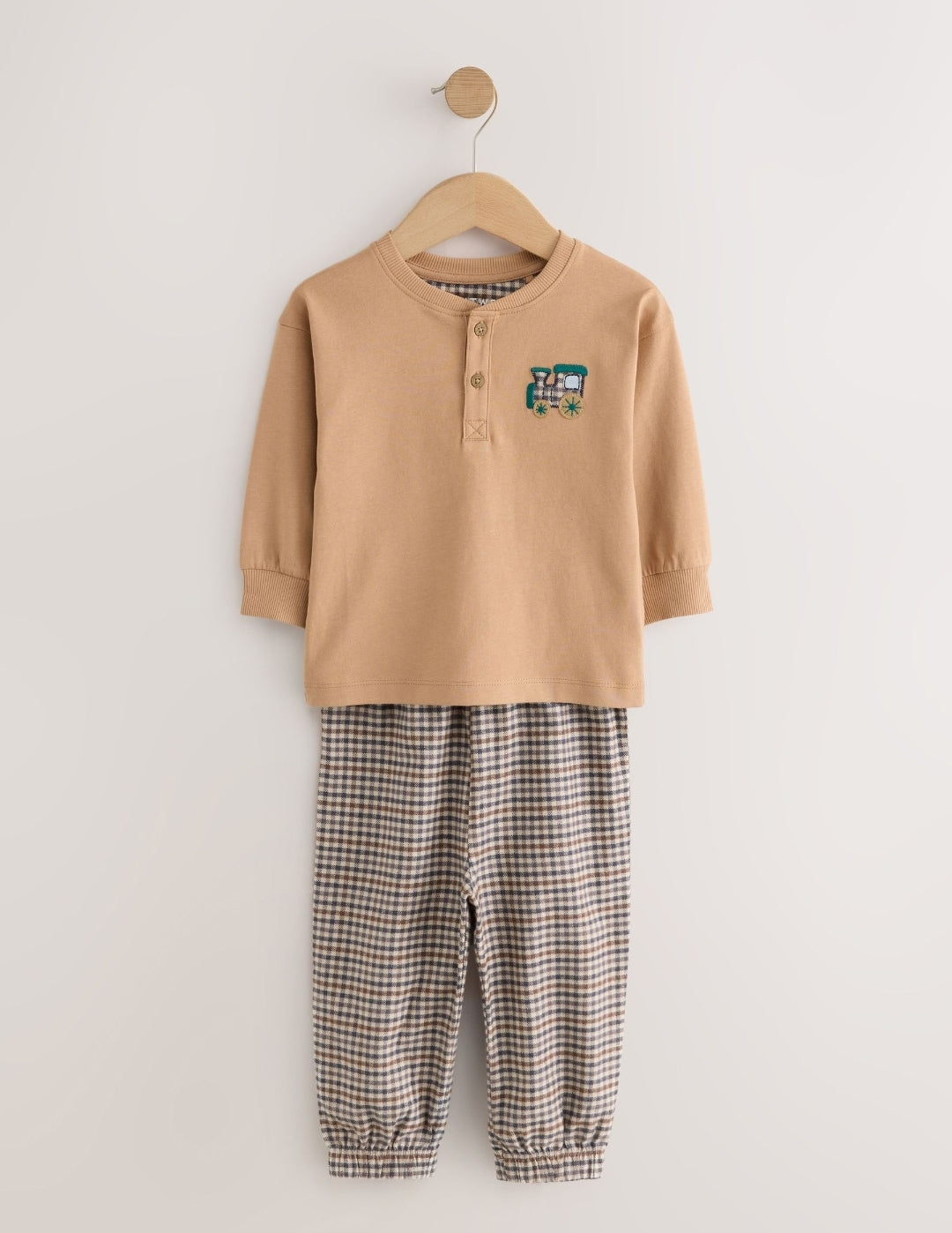 Tan/Teal/Rust Transport Check Woven Bottom Pyjamas 3 Pack