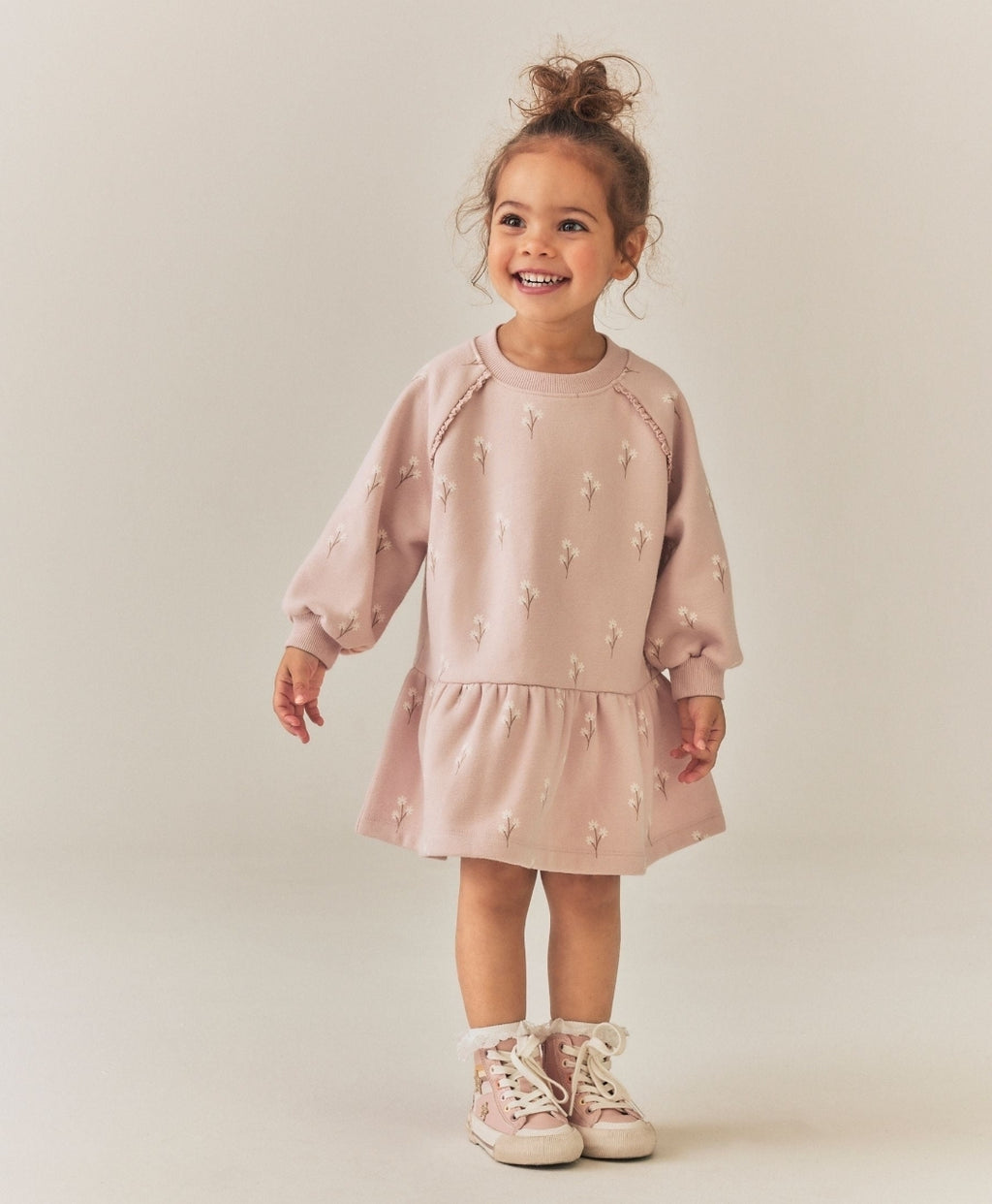 Cream Pink Ditsy Floral Long Sleeve
Sweat Dress