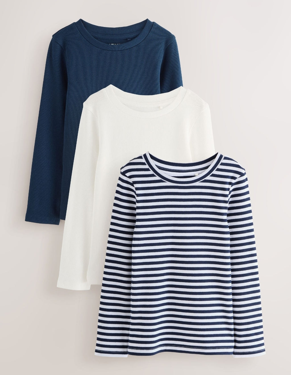 Navy/White Stripe Long Sleeve Ribbed Tops 3 Pack
