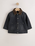 Black Denim Long Sleeve Cord Collar Shirt