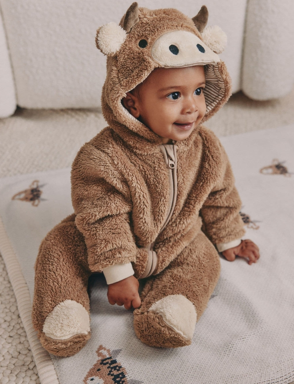 Brown Hamish Hooded Baby
Fleece Pramsuit