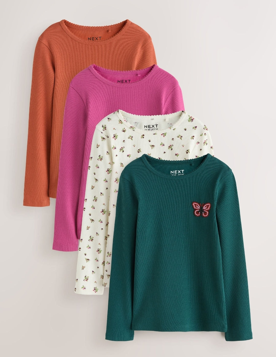 Green Butterfly Beaded Long Sleeve Tops 4 Pack