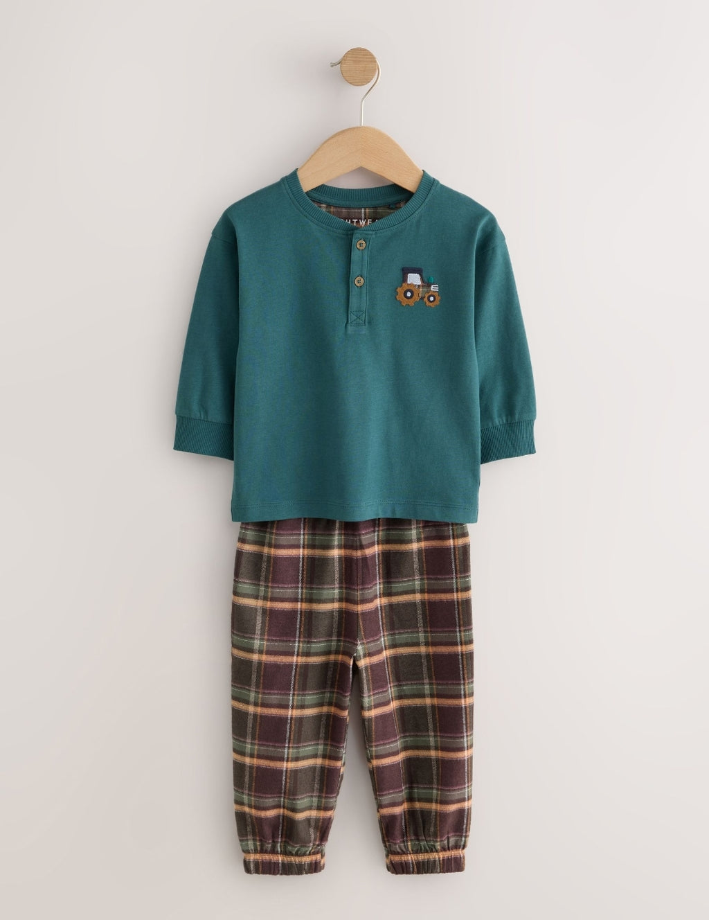 Tan/Teal/Rust Transport Check Woven Bottom Pyjamas 3 Pack