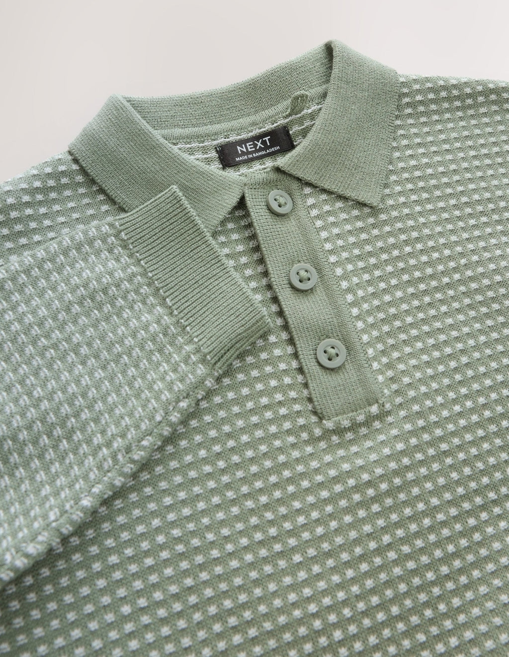 Green Textured Knitted Popper
Neck Polo Shirt