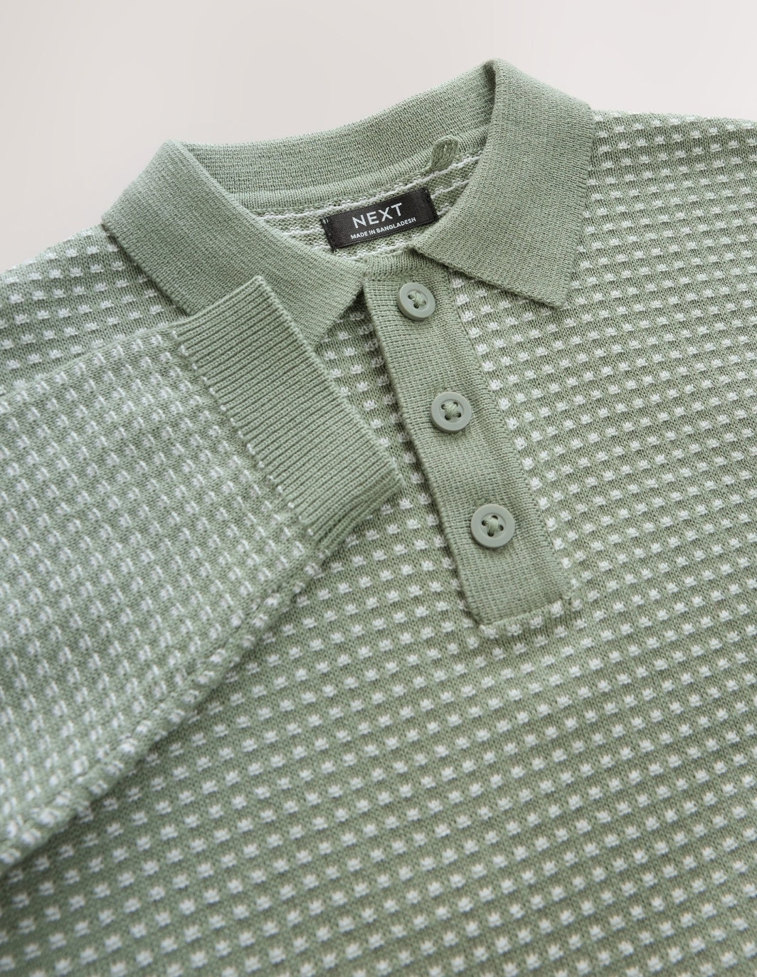 Green Textured Knitted Popper
Neck Polo Shirt