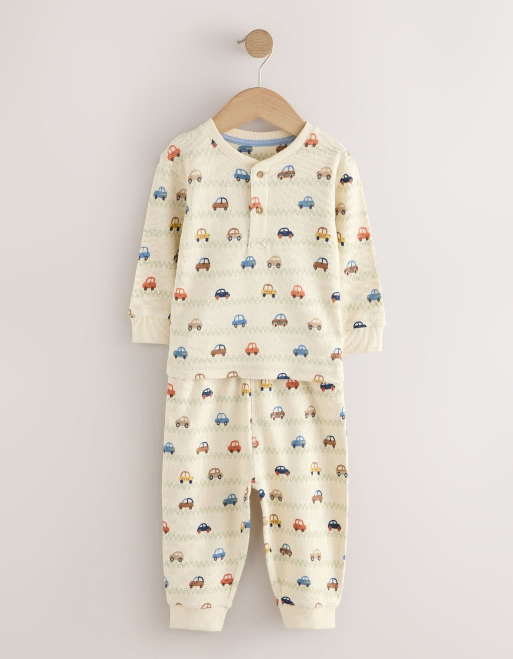 Ecru/Blue Relaxed Button NeckPyjamas Set 3 Pack