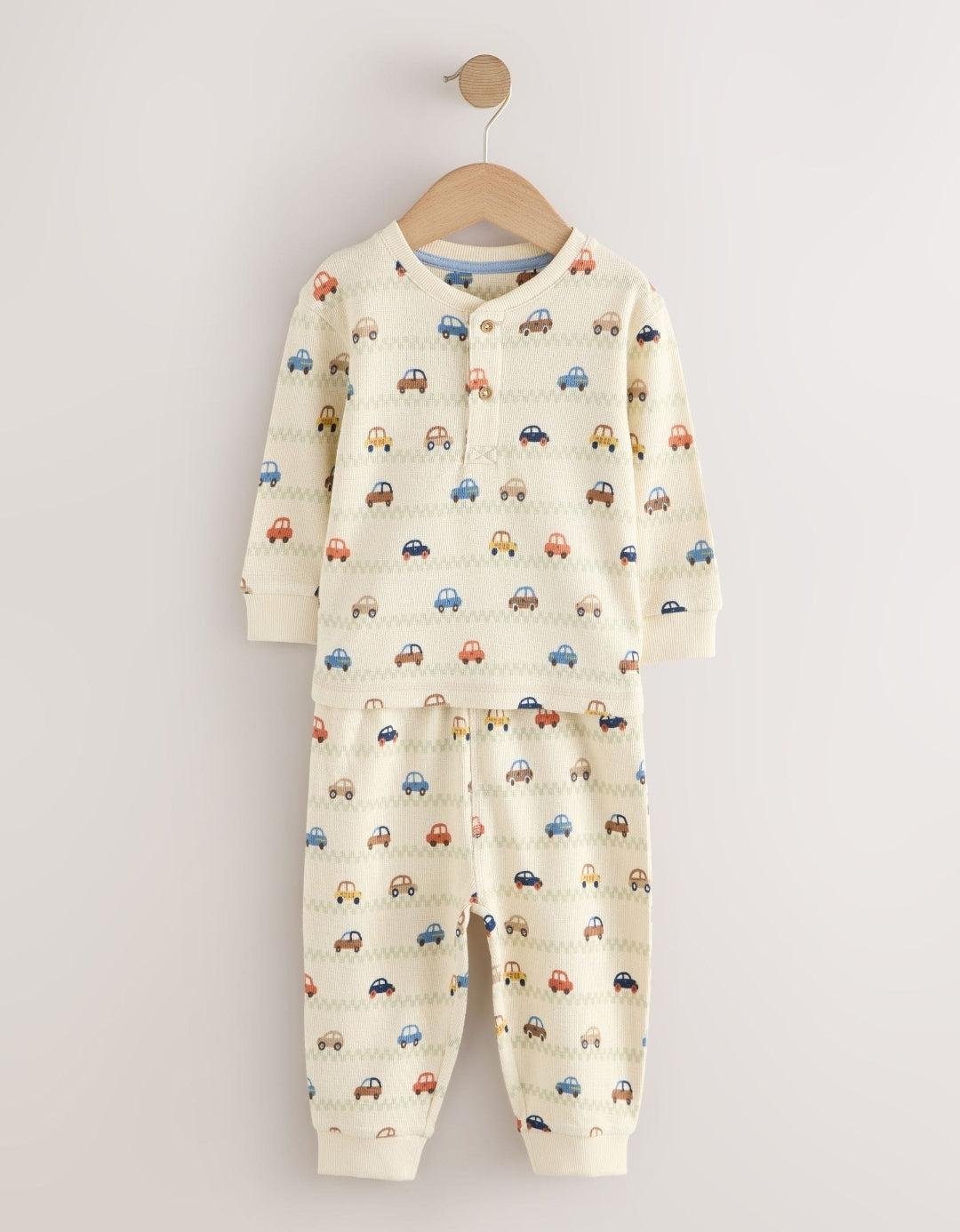 Ecru/Blue Relaxed Button NeckPyjamas Set 3 Pack