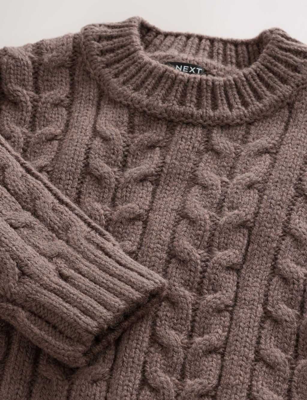 Brown Cable Knit Crew Neck Jumper