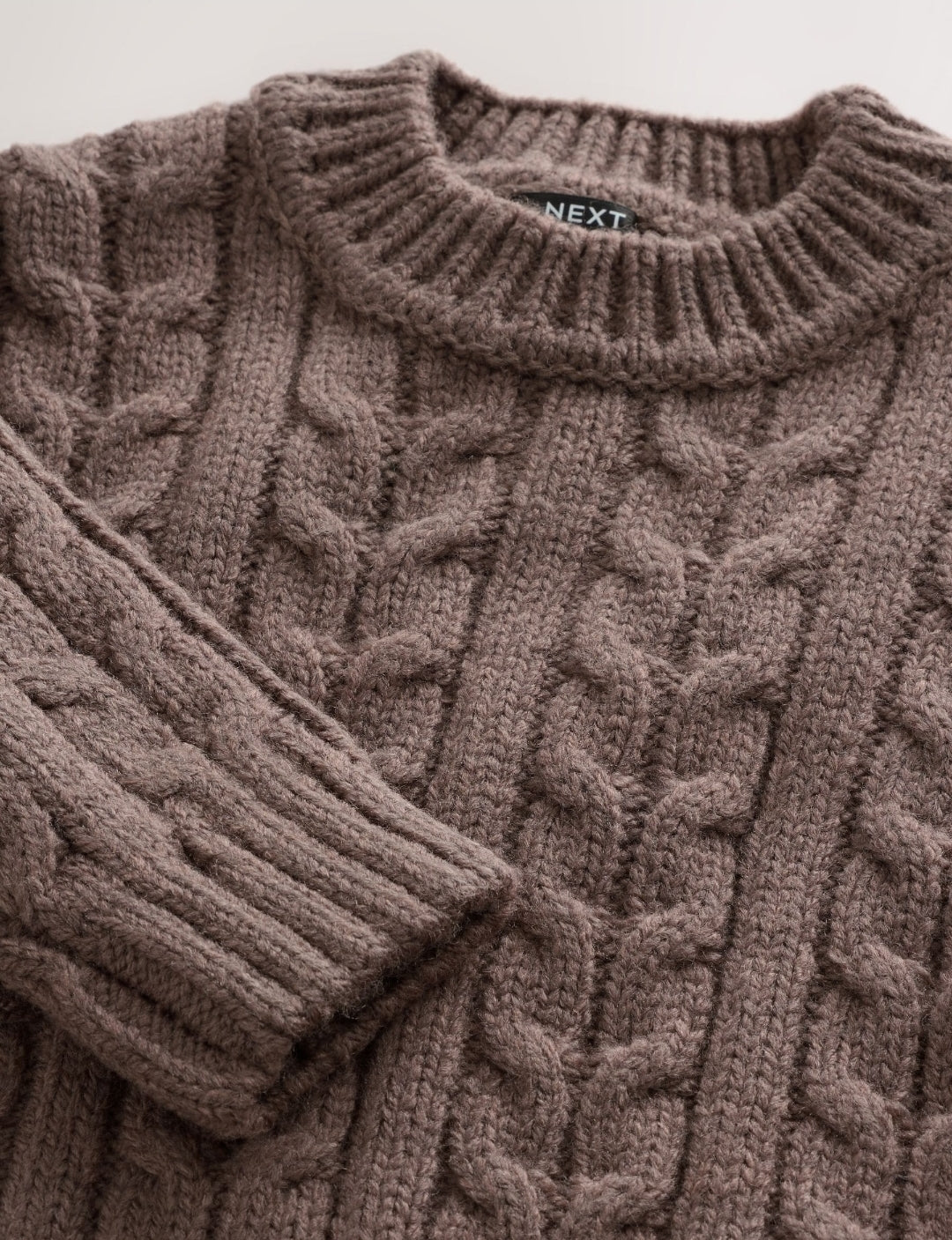 Brown Cable Knit Crew Neck Jumper