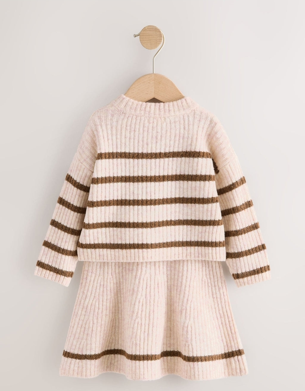 Ecru and Chocolate Stripe Rib Skirt Set