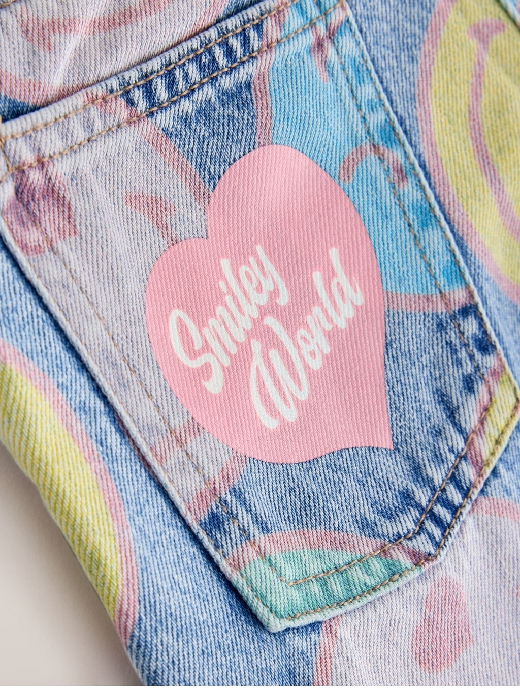 Mid Blue Smiley World® Print WideLeg Jeans