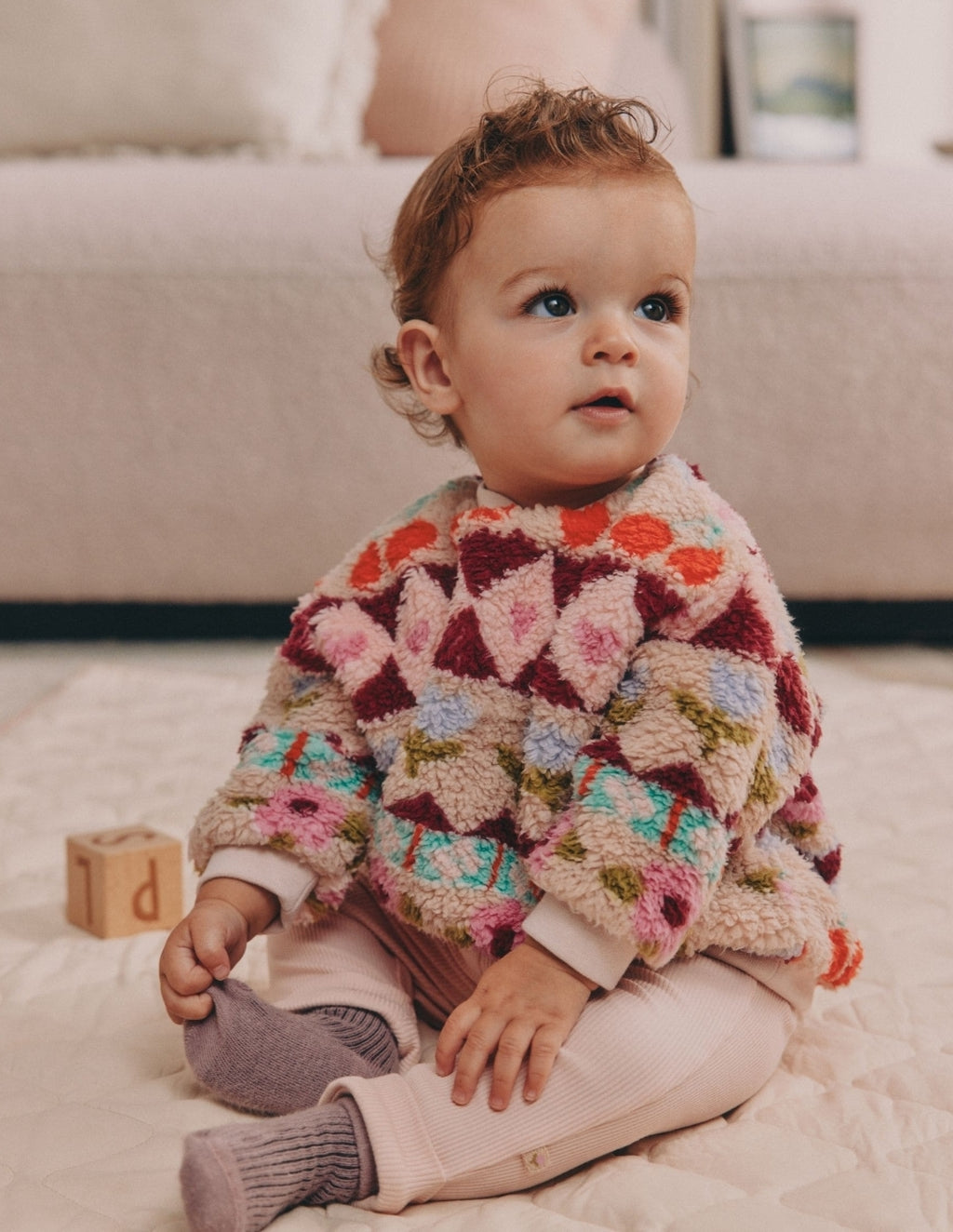 Pink Fairsle Printed Baby Fleece Sweater and Leggings Set 2 Piece