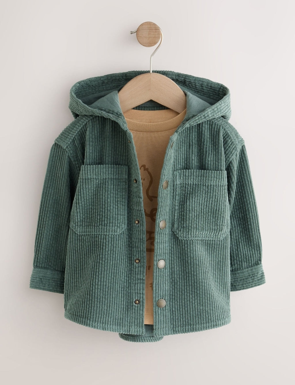 Dark Green Hooded Corduroy Overshirt