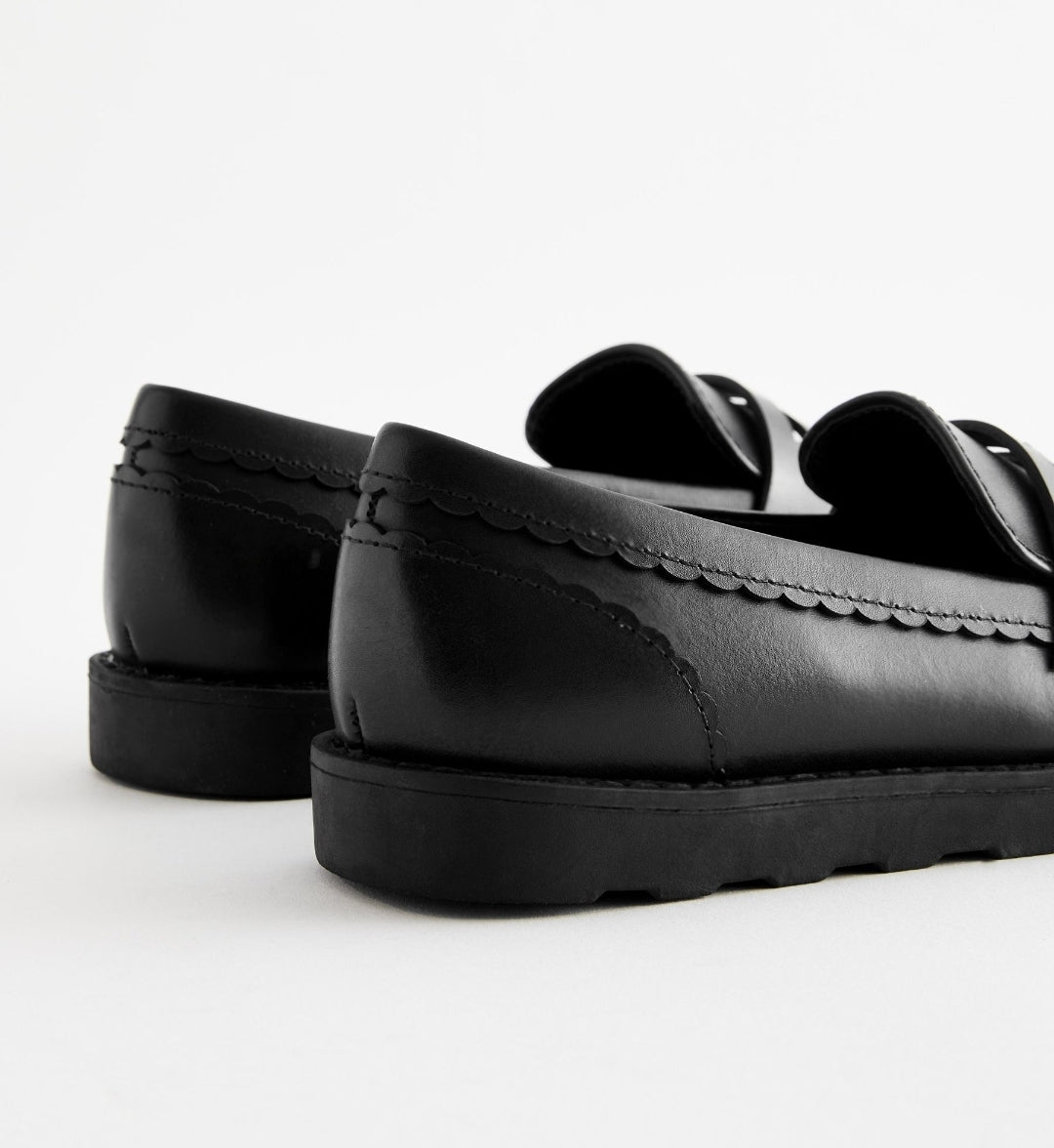 Black Matt School Leather Loafers