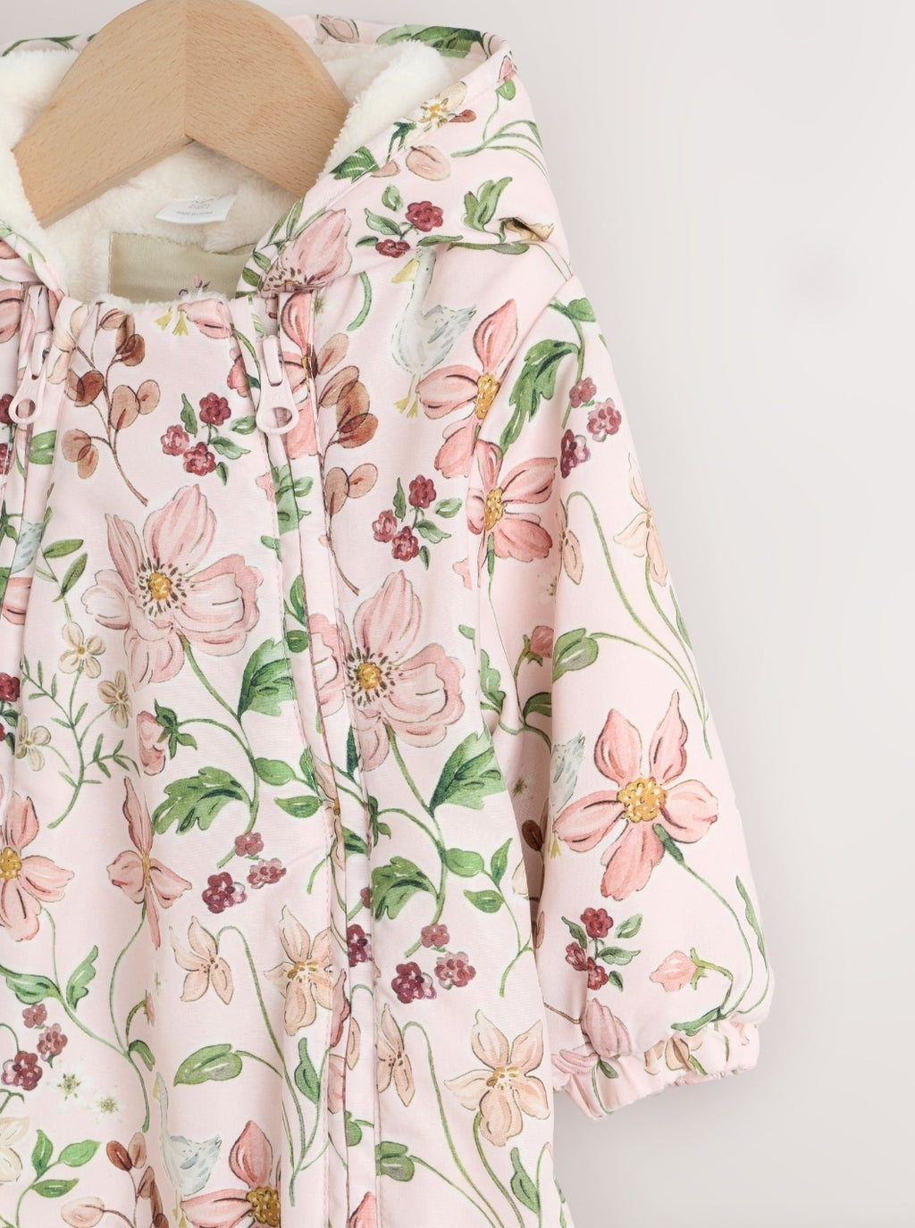 Pink Floral All-Over Printed Double Zip Baby Hooded Pramsuit