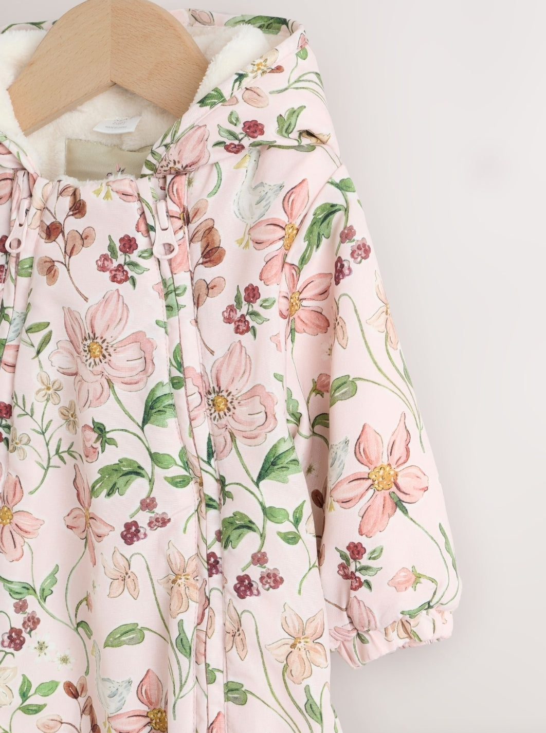 Pink Floral All-Over Printed Double Zip Baby Hooded Pramsuit