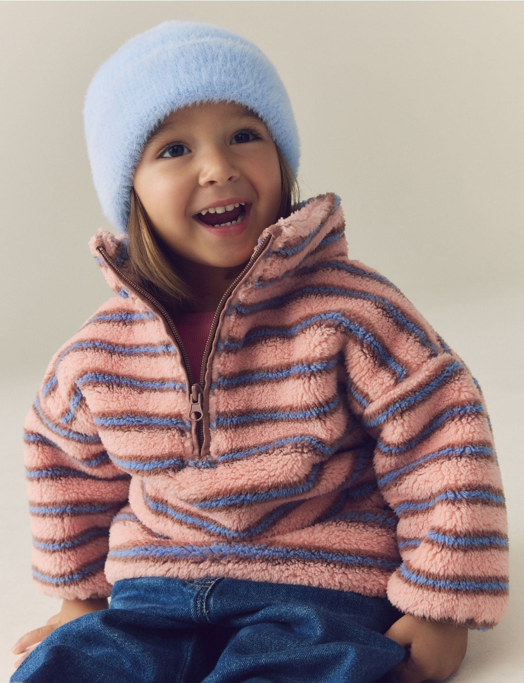 Blue Pink Stripe Half Zip Fleece
