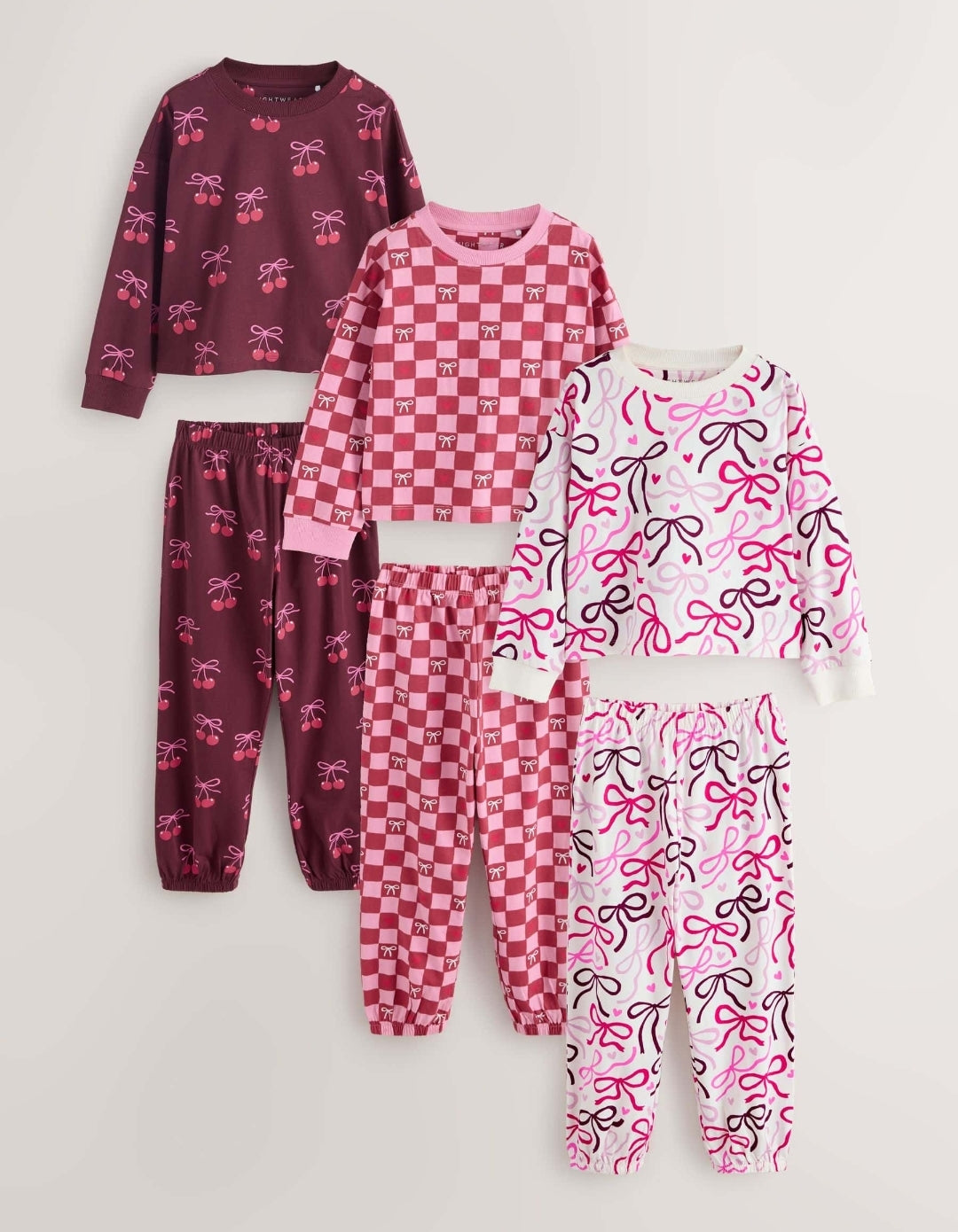 Pink/Brown Bow Jogger Pyjamas 3 Pack