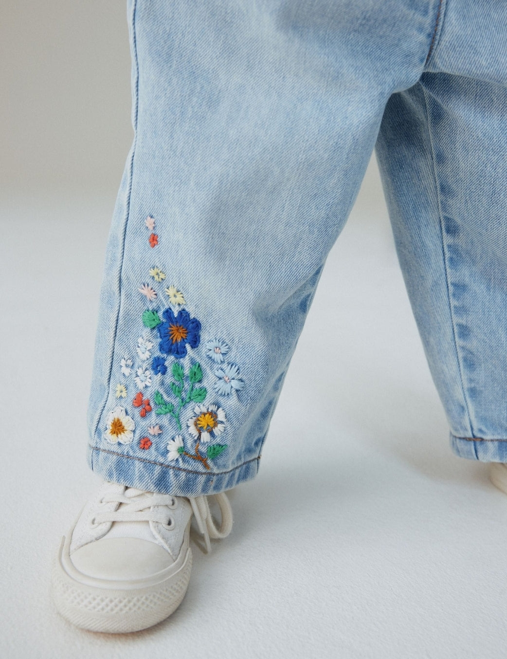Mid Blue Floral Embroidered Jeans