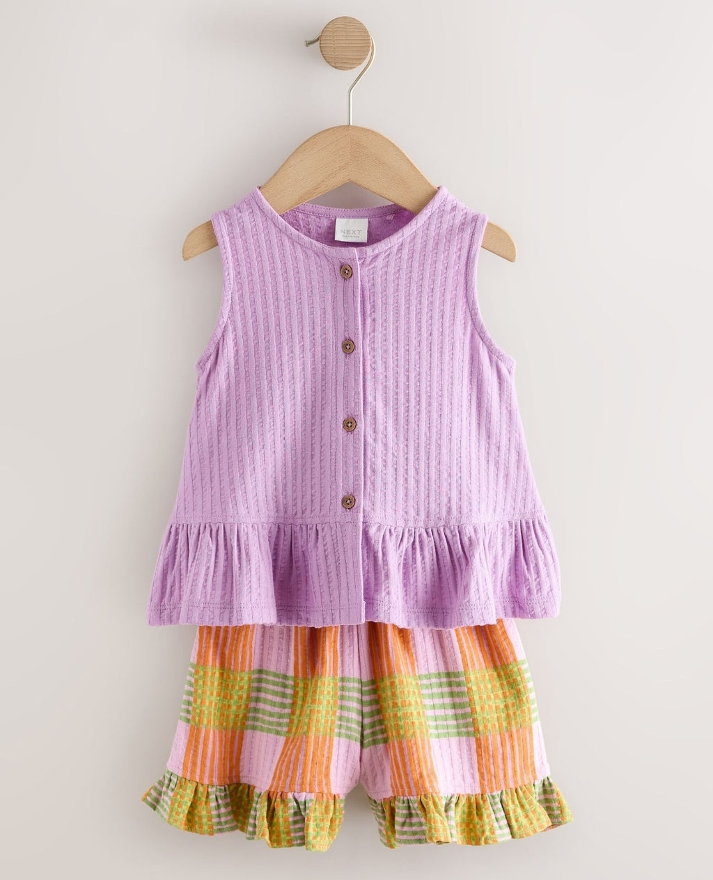 Lilac Purple Check Peplum Vest and Shorts Set