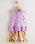 Lilac Purple Check Peplum Vest and Shorts Set