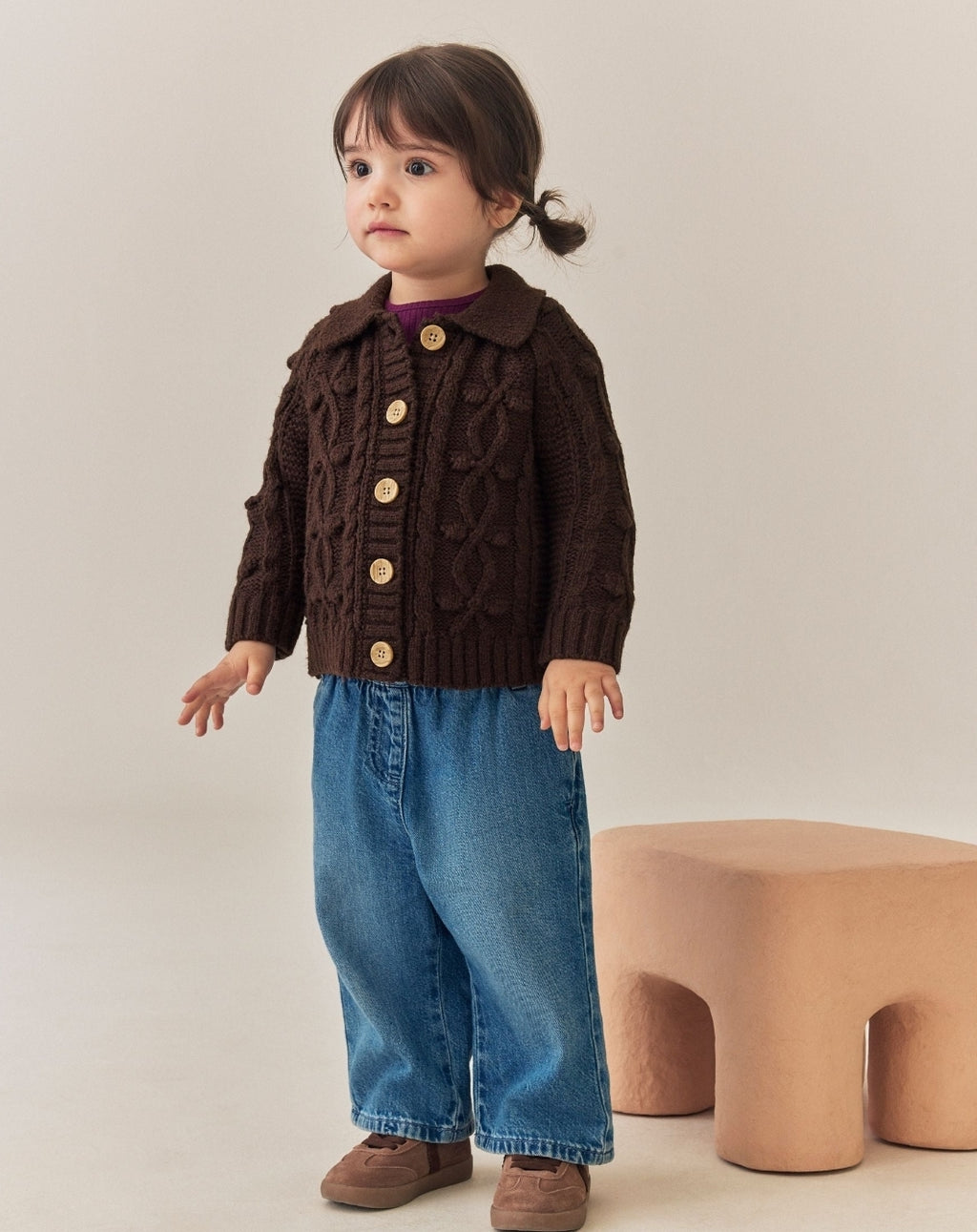 Chocolate Brown Chunky Bobble Cardigan