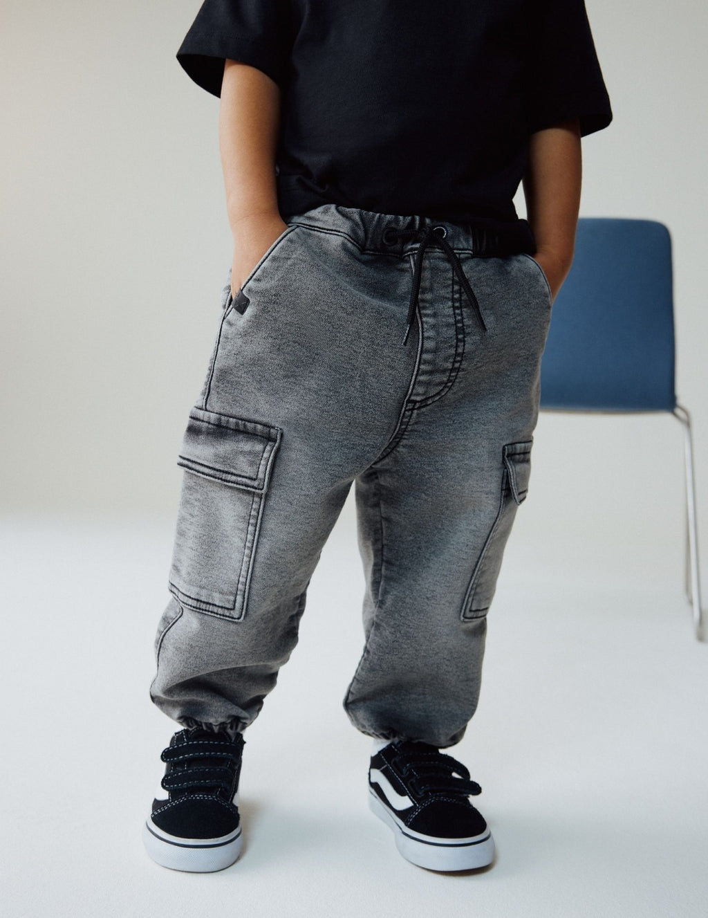 Grey Comfort Stretch Wide Cargo Jeans