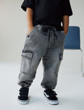 Grey Comfort Stretch Wide Cargo Jeans
