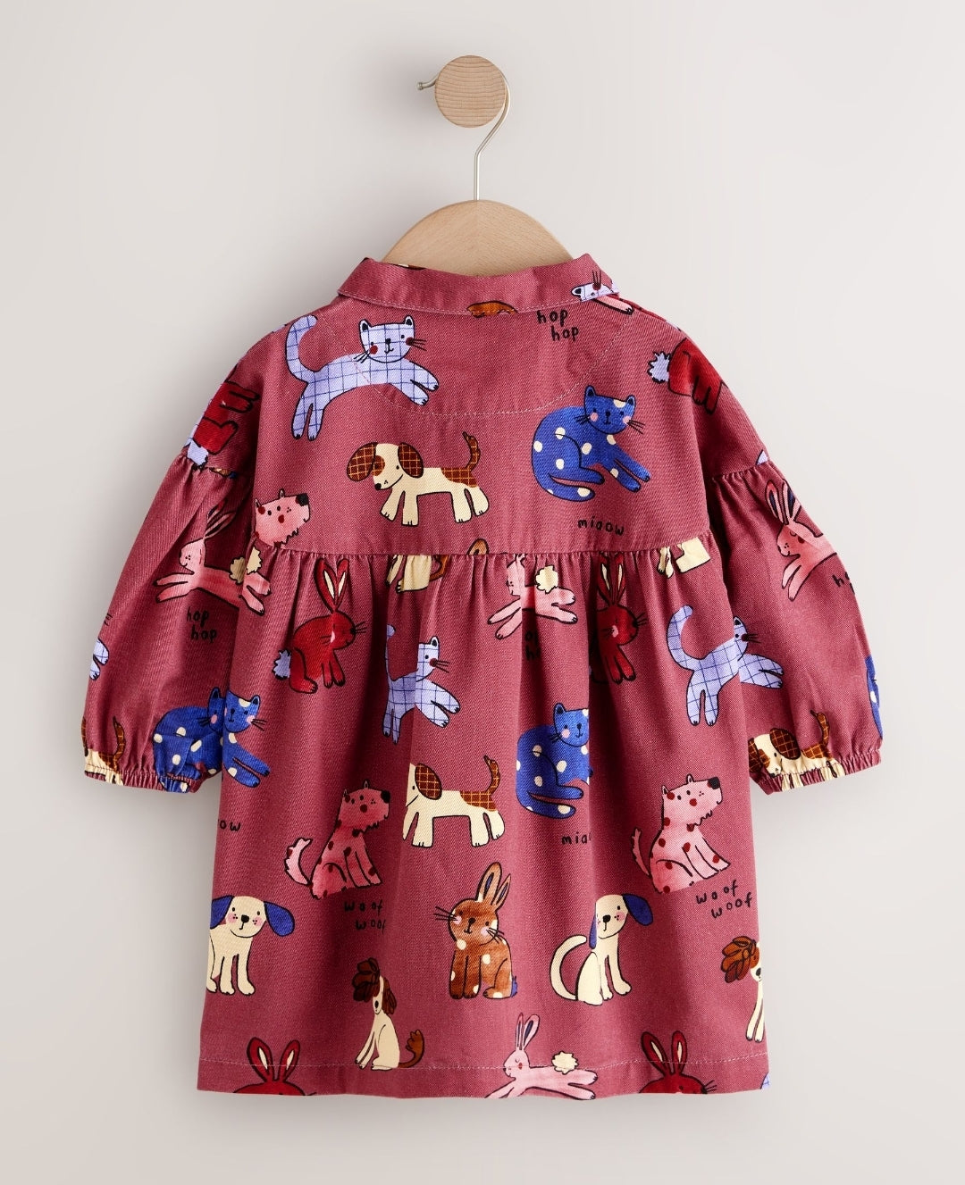 Chocolate Brown Character Long Sleeve Cotton Dress