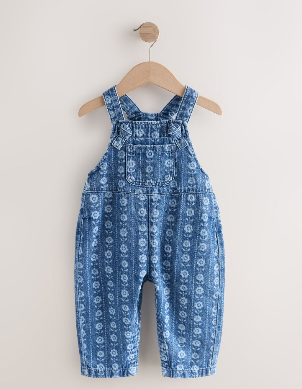 Mid Blue Floral Print Dungarees