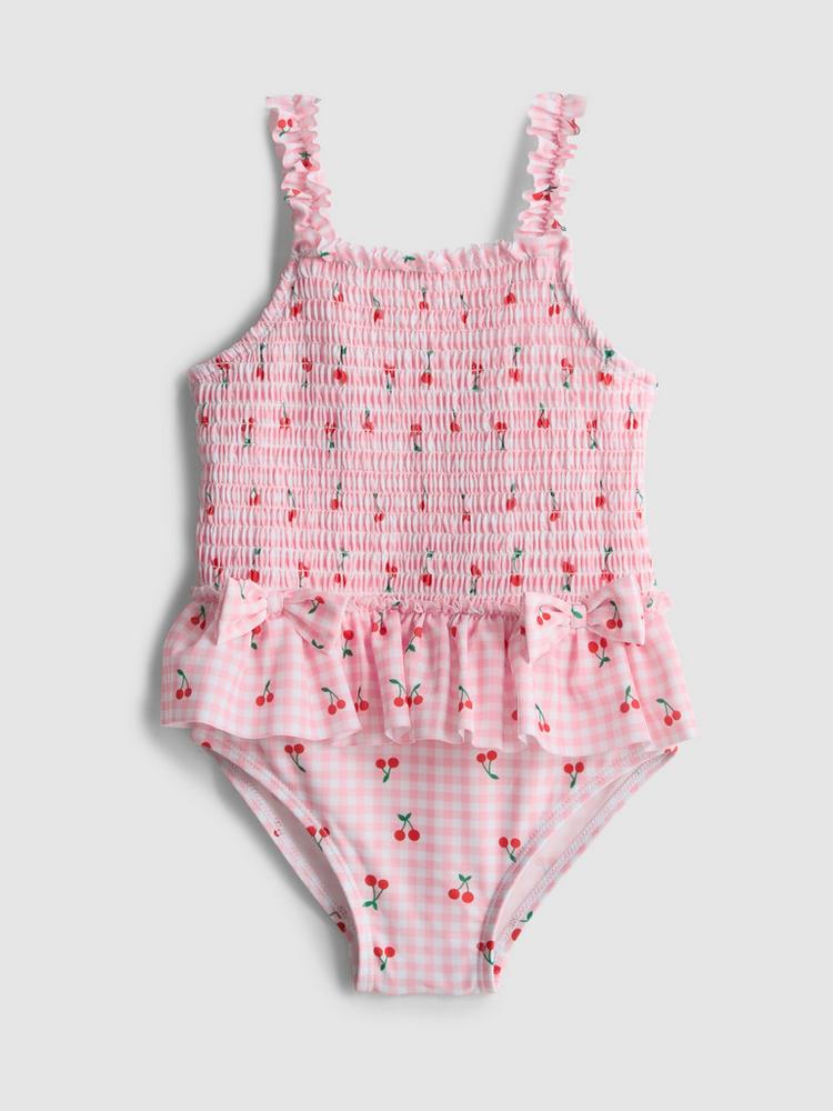 Cherry Graphic Shirred Ruffle Swimsuit