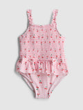 Cherry Graphic Shirred Ruffle Swimsuit