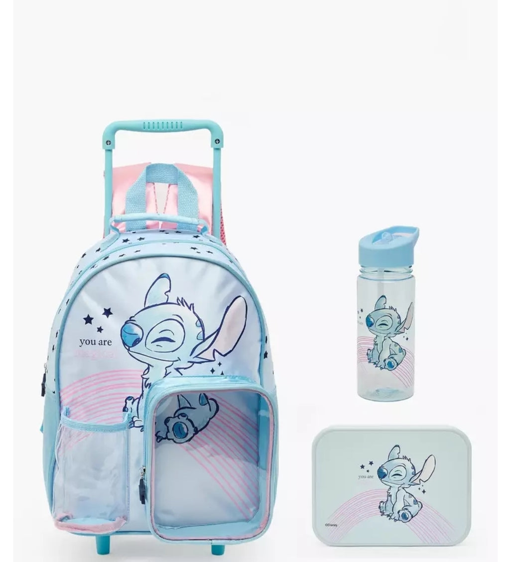 Disney Stitch Print 3-Piece School Trolley Bag Set 14 inches