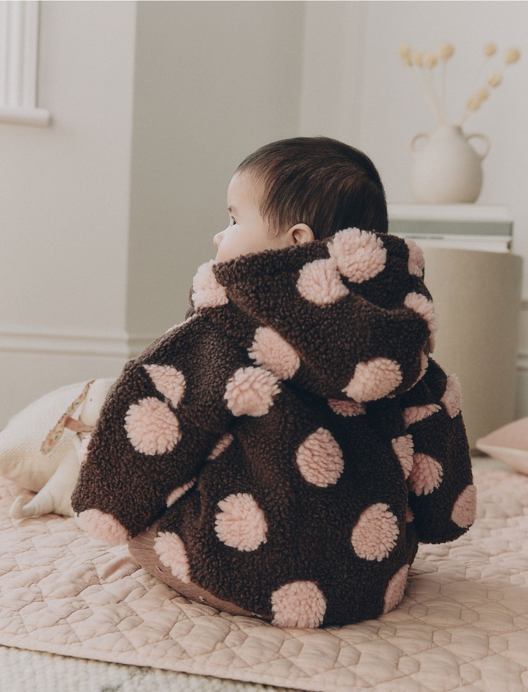 Brown and Pink Borg Spot Hooded
Baby Jacket
