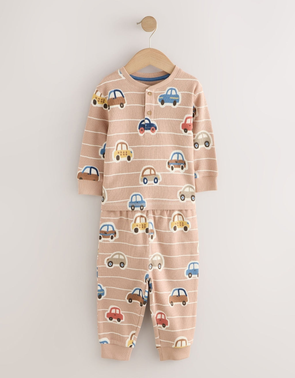 Ecru/Blue Relaxed Button NeckPyjamas Set 3 Pack