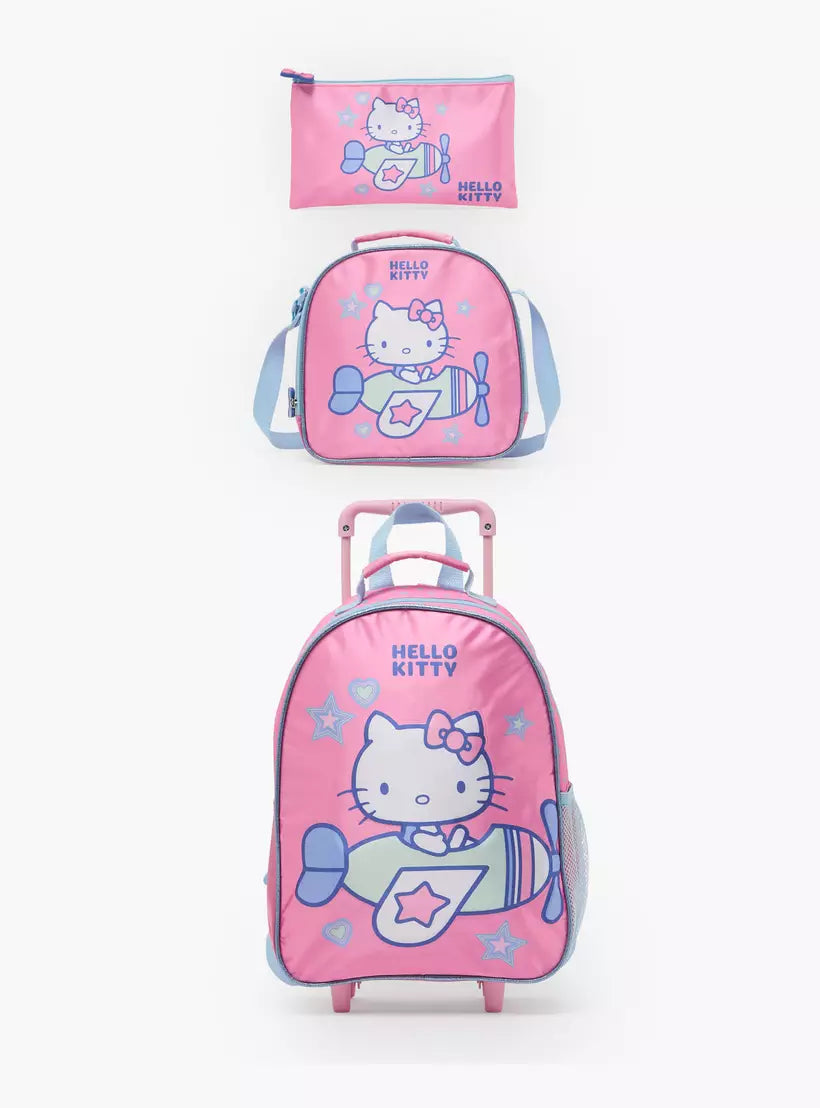 Sanrio Hello Kitty 3-Piece School Trolley Bag Set for Girls 3-5 Years with Lunch Bag - 14 inches