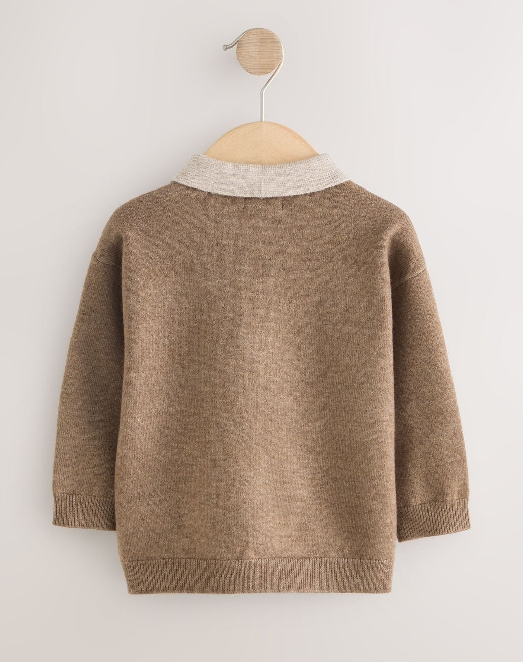 Tan Brown Contrast Collar Button Neck Knitted Polo Shirt