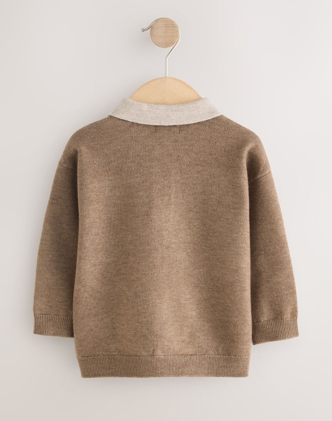 Tan Brown Contrast Collar Button Neck Knitted Polo Shirt