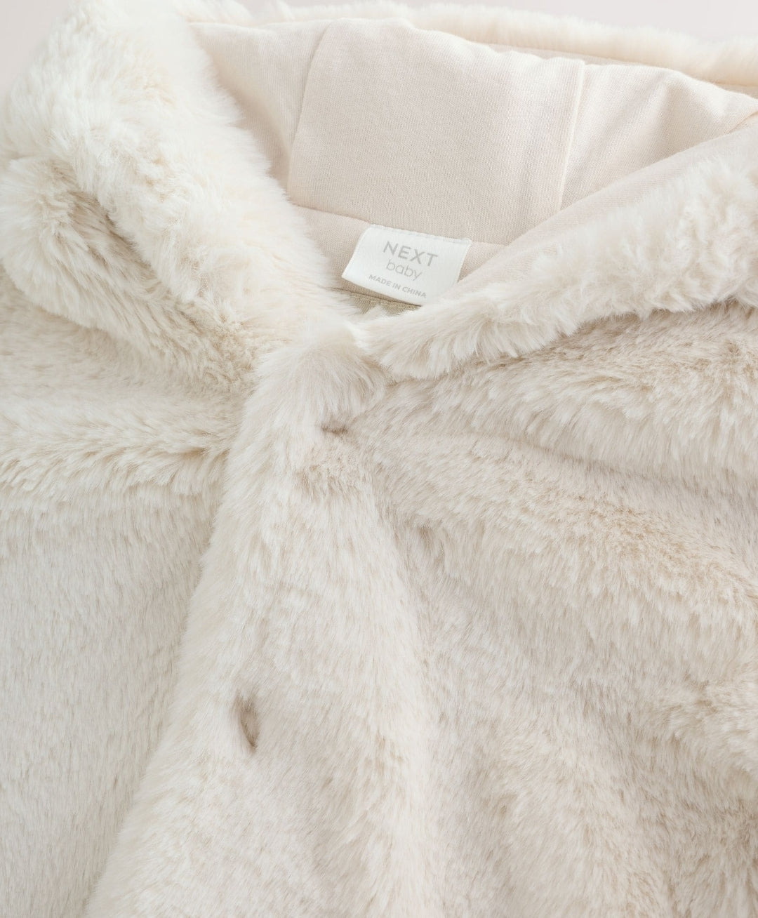 Ecru Faux Fur Hooded Baby Jacket