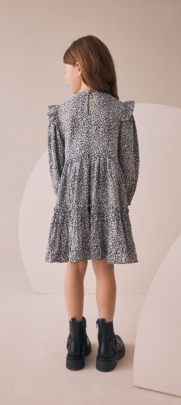 Black/White Long Sleeve Ruffle
Dress