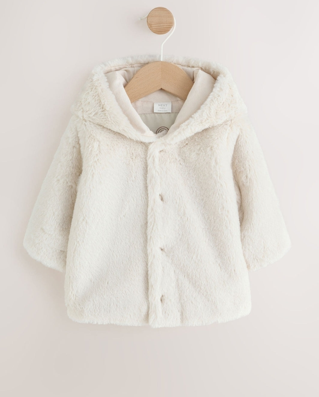Ecru Faux Fur Hooded Baby Jacket