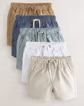 Navy/Chambray/Tan/White/Blue Pull On Shorts 5 Pack