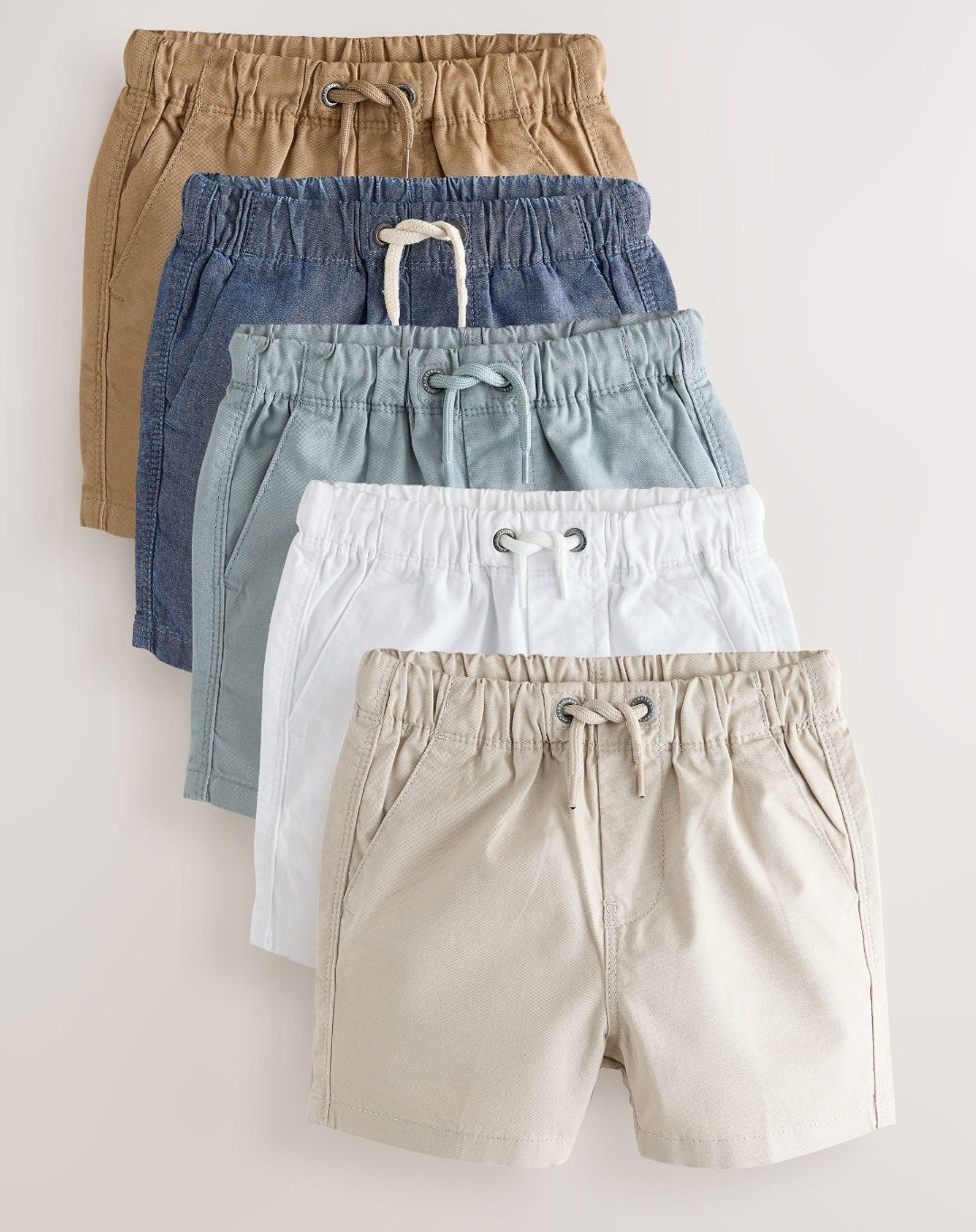 Navy/Chambray/Tan/White/Blue Pull On Shorts 5 Pack