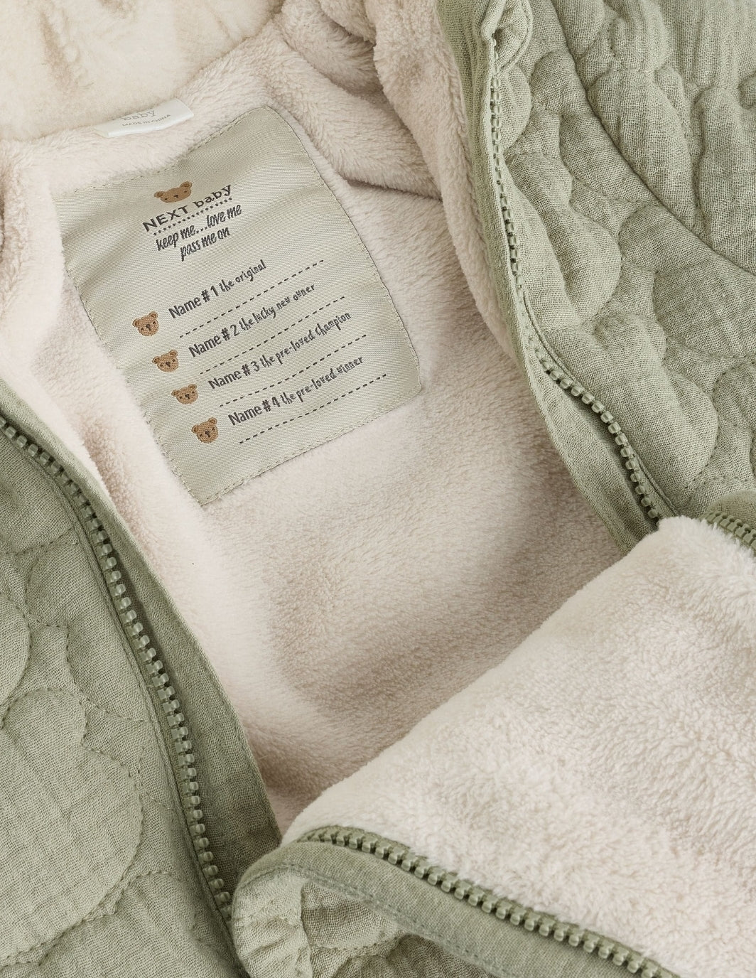 Green Crinkle Bear Face Quilted
Baby Pramsuit