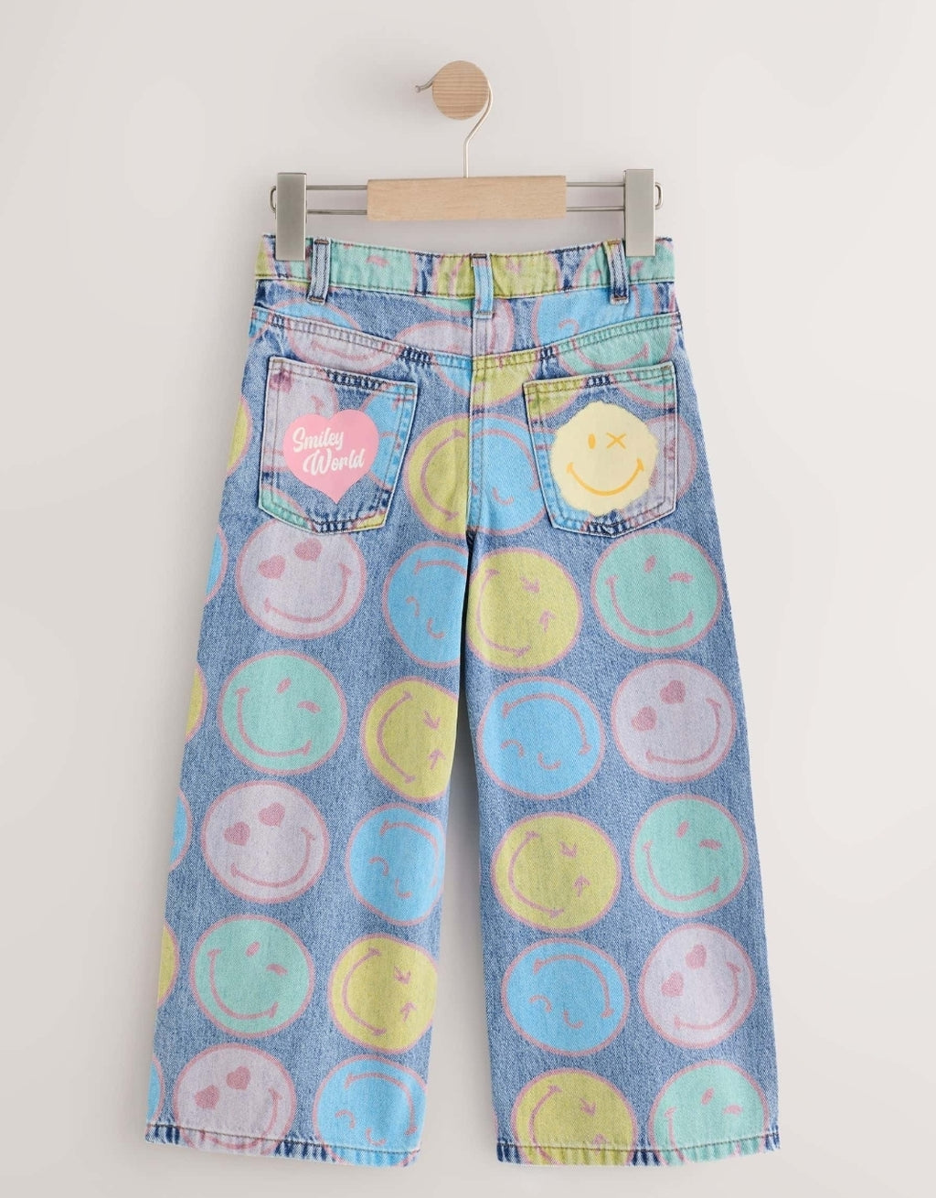 Mid Blue Smiley World® Print WideLeg Jeans