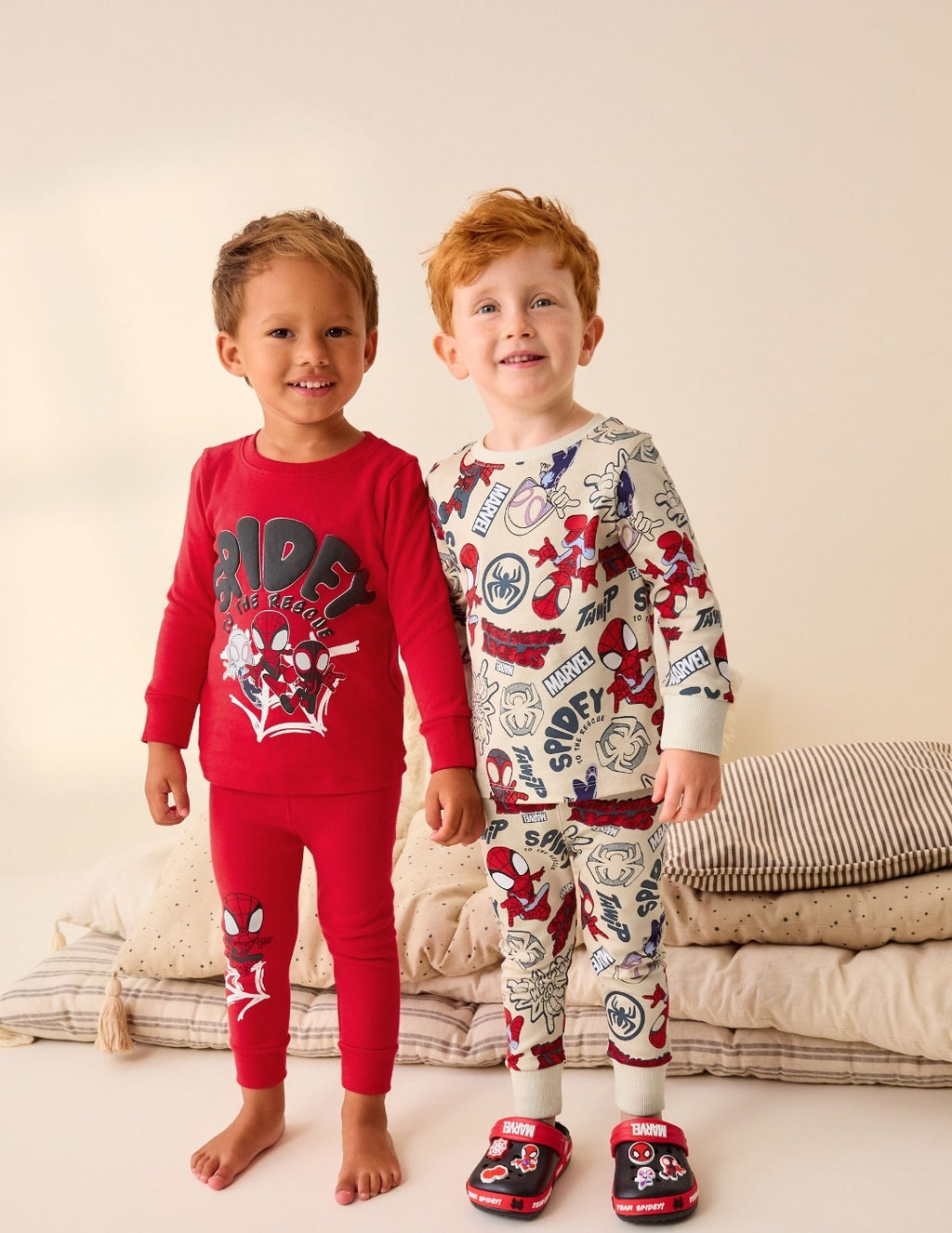 Spidey and Friends Red/Ecru Cream Snuggle Pyjamas 2 Pack